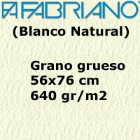 PAPEL PARA ACUARELA FABRIANO 640gr. BLANCO NATURAL GRANO GRUESO 56x76 cm. S/CIDO